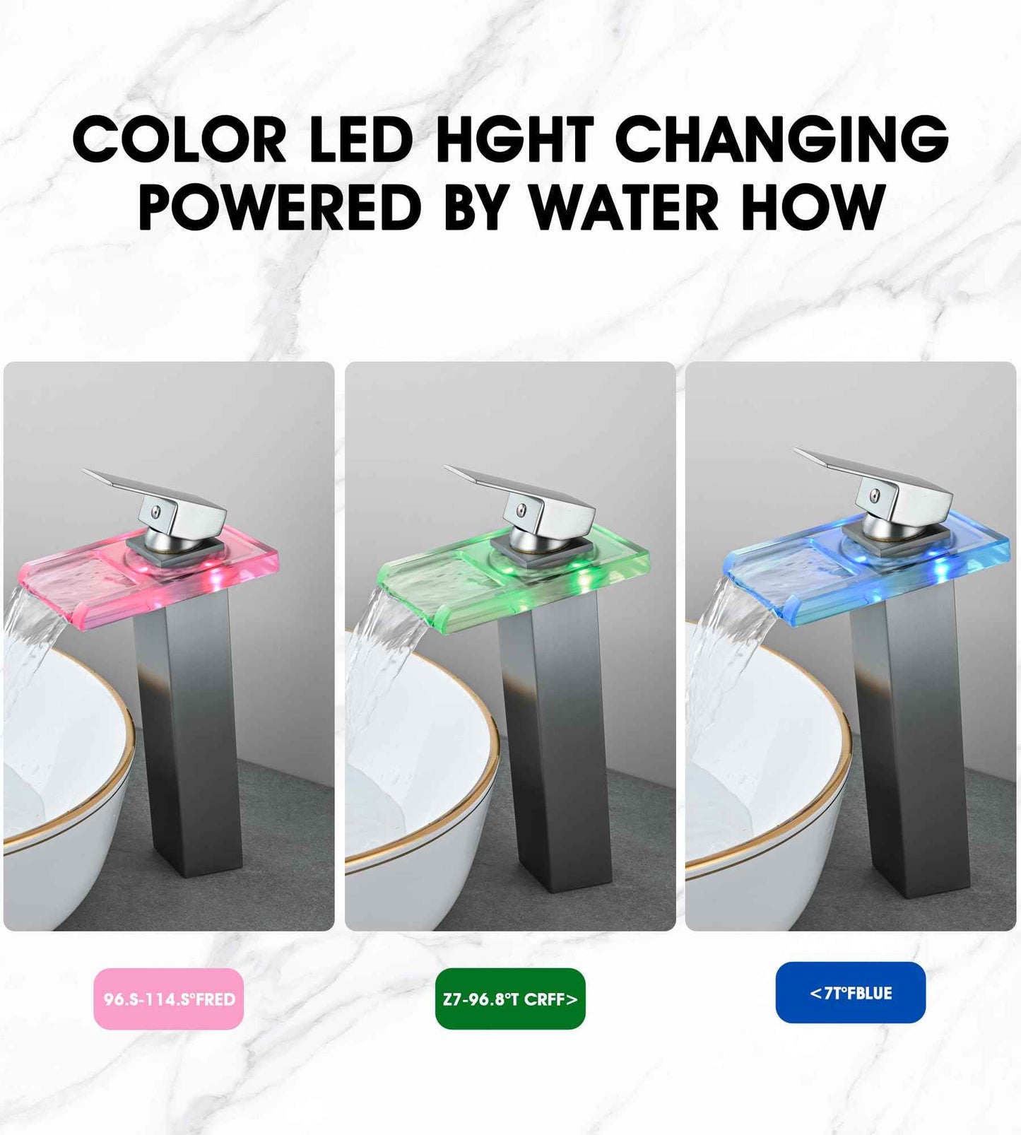 BATH FAMOLI LED Bathroom Sink Faucet, Tall Vessel Sink Faucet, Waterfall Single Handle 1 Hole and 2 Water Supply Lines, Brass Faucet with Open Glass Spout (Tall, Brushed Nickel)