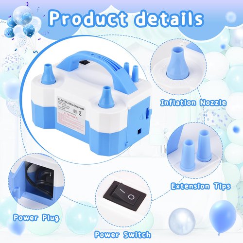 Electric Balloon Pump, Portable Electric Balloon Blower Machine Balloon Air Pump Dual Nozzle