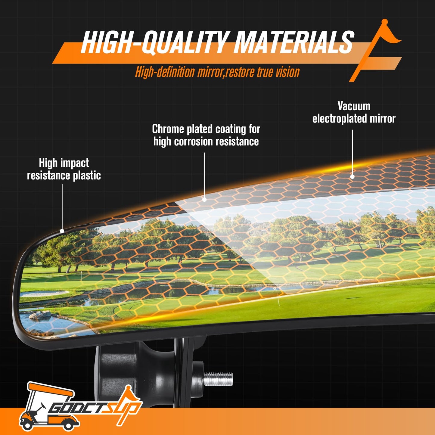 GODCTSUP Golf Cart Rear View Mirror, Universal Panoramic Golf Cart Mirror for Club Car EZGO YAMAHA and Others Carts, Clear View with 270° Adjustable Full Rearview