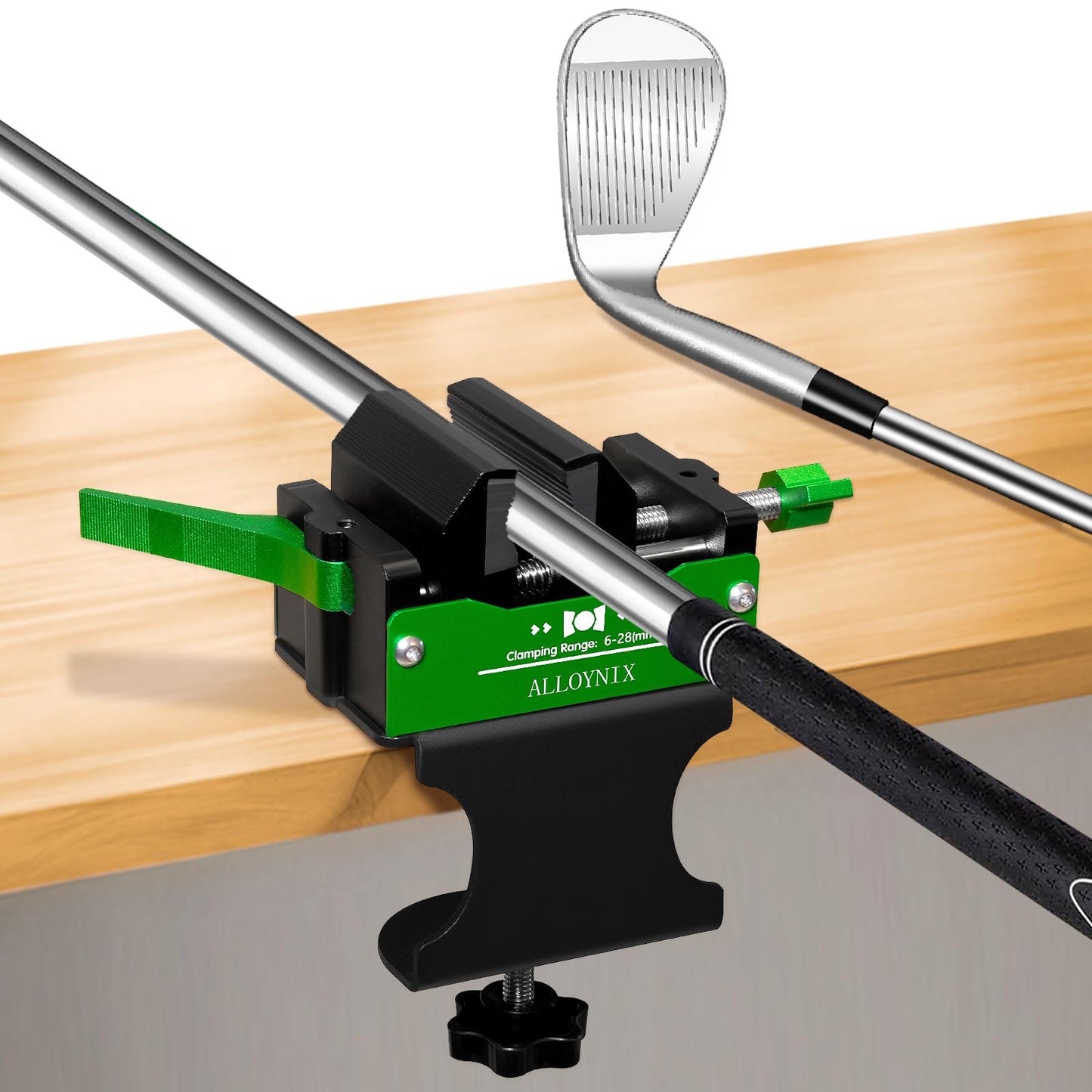 ALLOYNIX Golf Club Regripping Kit 2.0 No Drill Vise Clamp with 3mm Rubber Protection and Quick Release Fits 6-28mm Shafts for Golf Club，Gifts for Golfers Men/Dad/Him (Green)
