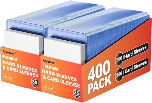 Arjiekwei Card Sleeves - Premium Hard Plastic Protectors for Trading Sports Cards | 400 Count (200 Hard + 200 Soft)