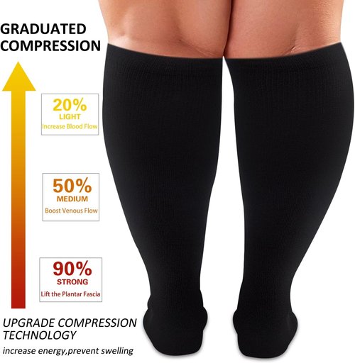 Diu Life Plus Size Compression Socks - Extra Knee High Support for Wide Calves | 3 Pairs