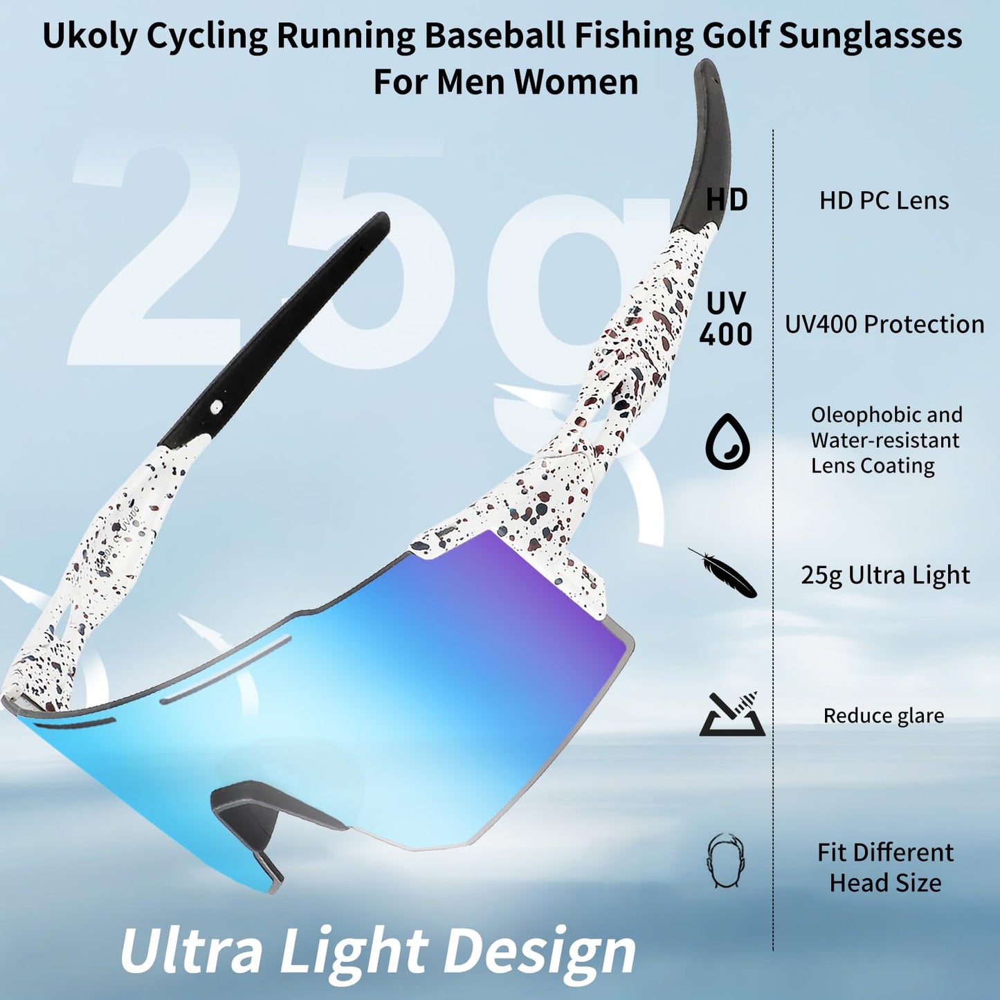 Ukoly Sport Sunglasses for Men and Women,HD PC Lens UV400 Protection