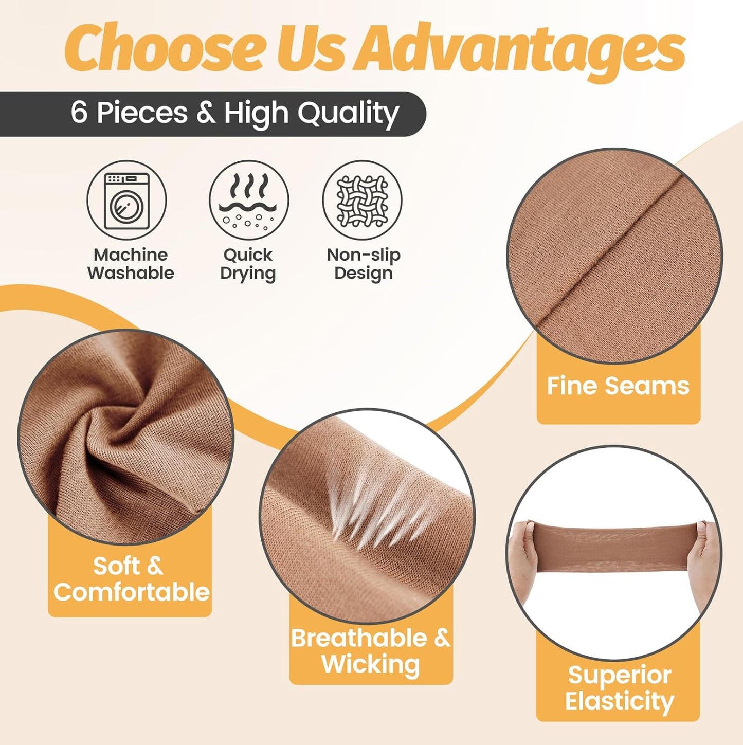 Skiennix Headbands for Women - 6 Pack Wide Elastic Hair Bands | Soft Non-Slip Sports Accessories