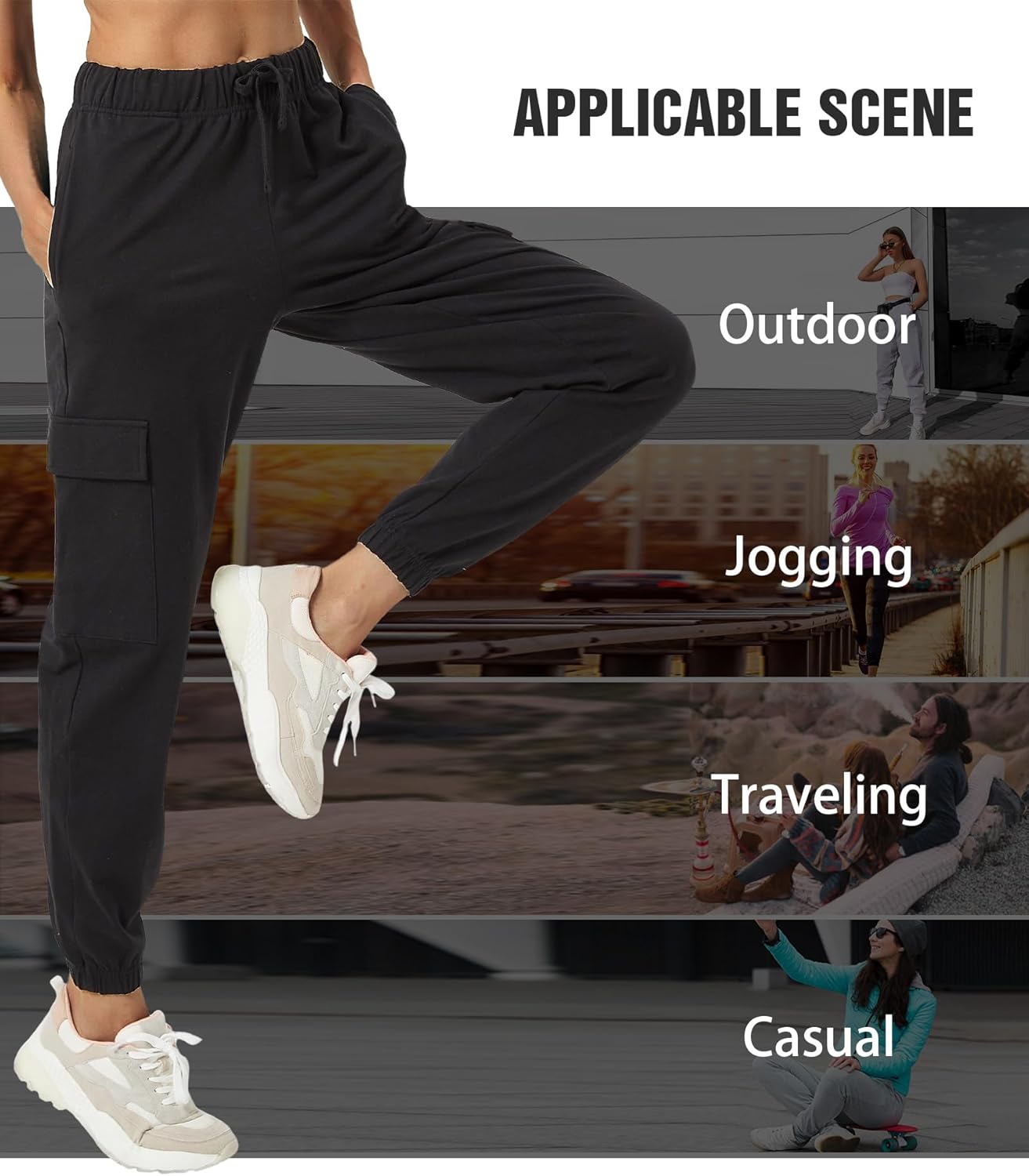 PULI Women's Cargo Sweatpants - Sporty Athletic Fit with Pockets | Comfortable Jogger Pants for Yoga & Gym