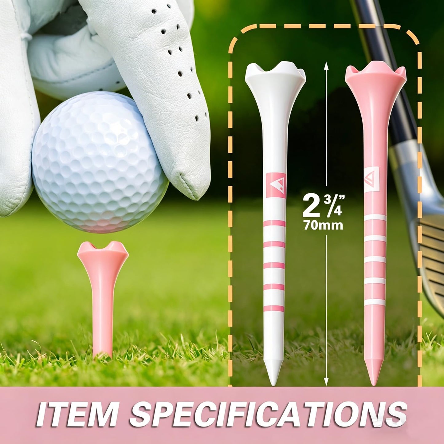 EWILLING Stable & Durable Plastic Golf Tees 60Pcs Size 2-3/4 Inch or 3-1/4 Inch Packaged in Plastic Jar with Lid Available Pink White Blue Color