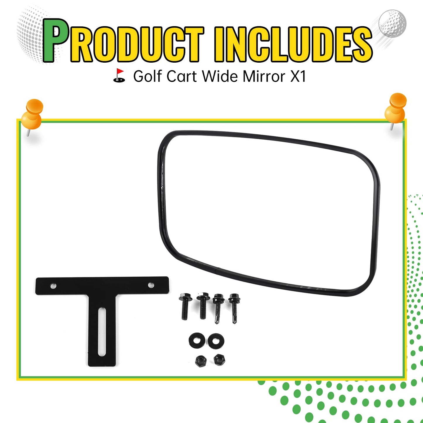 Universal Golf Cart Rear View Mirrors Wide Panoramic Convex Curved Accessory for EZGO, Club Car, Yamaha Adjustable Easy Install