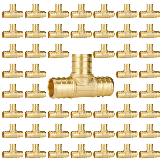 SUNGATOR 50-Pack 3/4" Pex Tee, No Lead Brass, 3/4 Inch Pex T Fittings