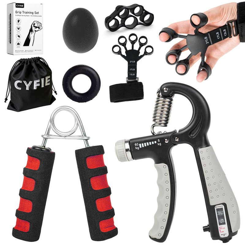 CYFIE Grip Strength Trainer Kit (6 Pack), Hand Grip Strengthener, with Adjustable, Forearm Strengthener, Finger Strengthener, Finger Exerciser, Stress Relief Ball & Grip Ring for Workout, Muscle Building and Recovery