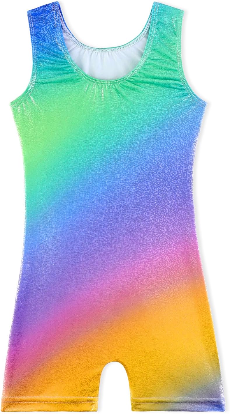 Skiennix Leotards for Girls | Shiny Mermaid Unicorn Design | Toddler Athletic Dance Wear in Blue & Hot Pink
