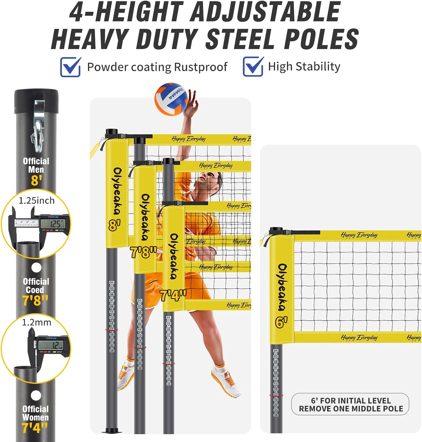 Regine Switzerland 20ft Portable Volleyball Net Set - Heavy Duty Poles, Durable PE Net, Includes Volleyball & Pump