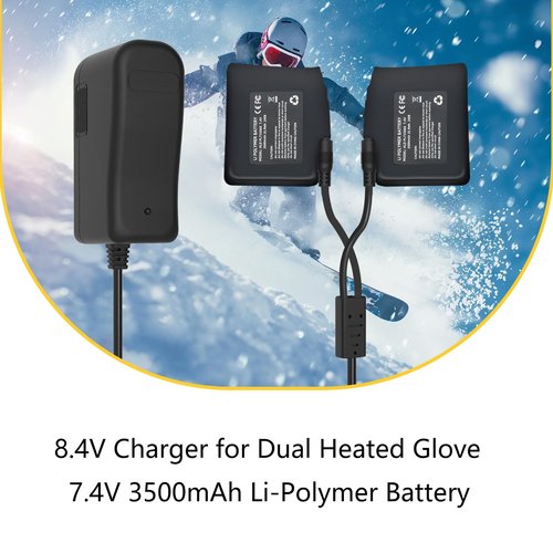 for Savior Snow Deer Sun Will Heated Gloves Socks Hats Vest 8.4V Dual Port Charger, Replacement for 7.4V 2200mAh 3000mAh 3500mAh Li-Polymer Rechargable Battery Charger