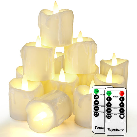 Topstone 12pcs Flickering Flameless Candles,Battery Operated LED Candles with Timer & Dimmable Function,Fake Candles,Remote Control Tea Lights, Perfect for Home Decor, Wedding, Christmas Decorations