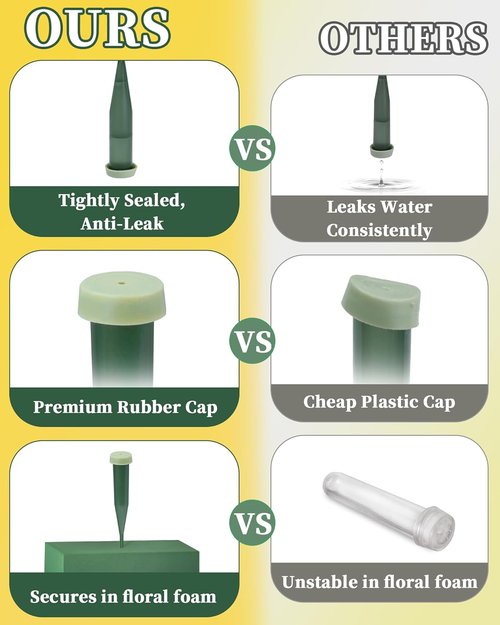 FIVEIZERO Floral Water Tubes - 25 PCS 5.64 Inch Green Plastic Vials with Caps for Fresh Flower Arrangements
