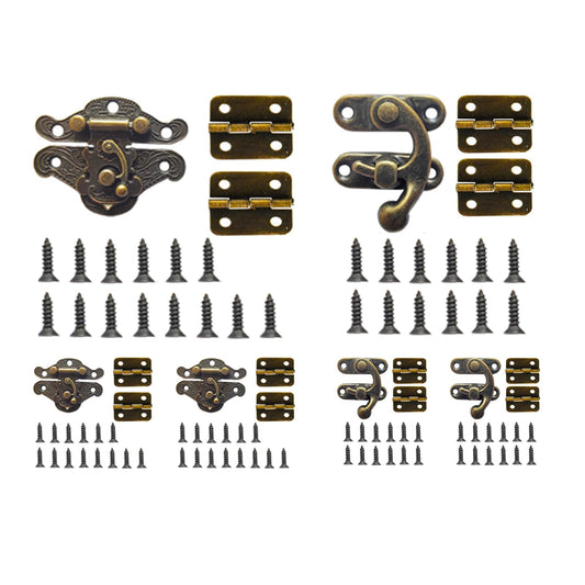 EAEDMY 18 Sets Retro Jewelry Box Hinges, Latches and Hooks for Wooden Boxes - Antique Cabinet Furniture Hardware, Small Bronze Brass Latch Hing - Bronze Tone(Catch*6 + Hinges*12) (18)