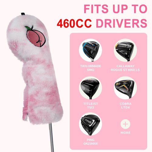 Craftsman Golf Club Cover Peach Pink Driver Headcover Funny Driver Head Cover Tie-Dye Plush Fuzzy Golf Club Cover for Women Golf Gift for Female Golfers
