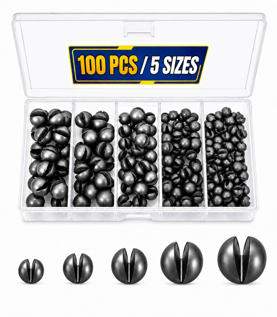 Hfuiqau 100PCS/150PCS Fishing Weights Sinkers - Premium Split ShotFishing Weights Sinkers - Round Removable Fishing Sinkers - 5/6 Sizes (100-Round)
