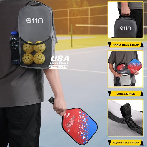 A11N HyperFeather R Pickleball Paddles Set of 2 for Beginners with 4 Outdoor Balls and 1 Backpack, Blue/Red