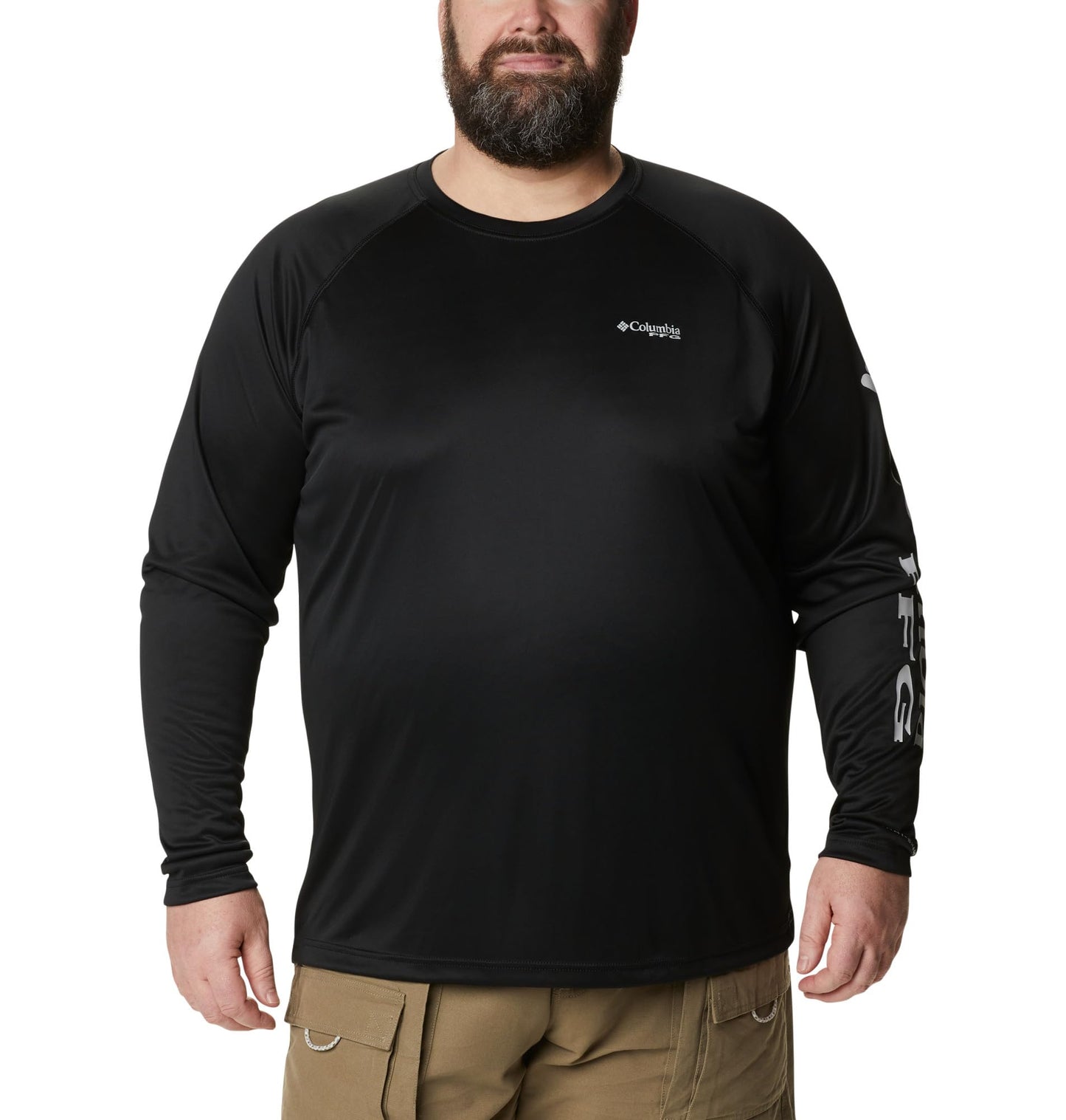Columbia Men's PFG Terminal Tackle Long Sleeve Fishing Shirt, Black/Cool Grey Logo, 5X