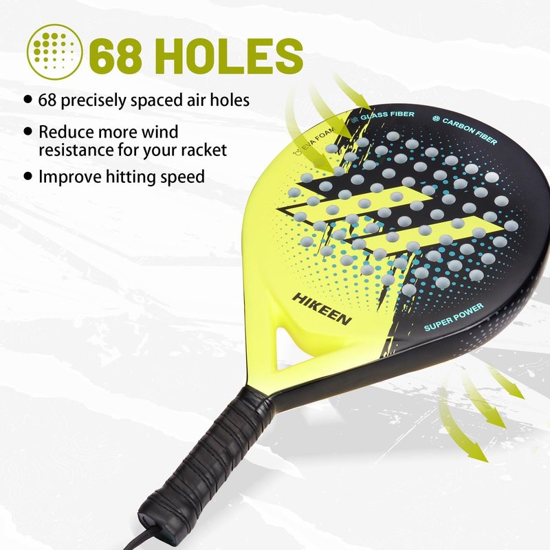 Hikeen Padel Racket Set Carbon Fiber Surface - EVA Memory Lightweight Paddle Racket with 3 Tennis Balls & Carry Case for Adults and Teenagers (2 Rackets)