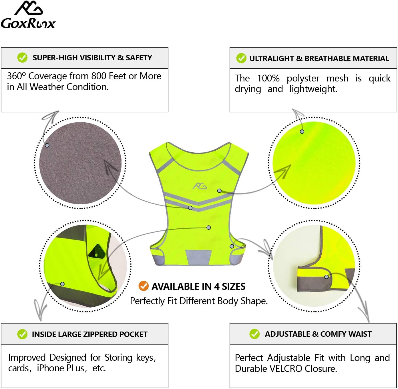 Skiennix Reflective Running Vest - High Visibility Safety Gear for Night Cycling & Motorcycle | Adjustable Fit
