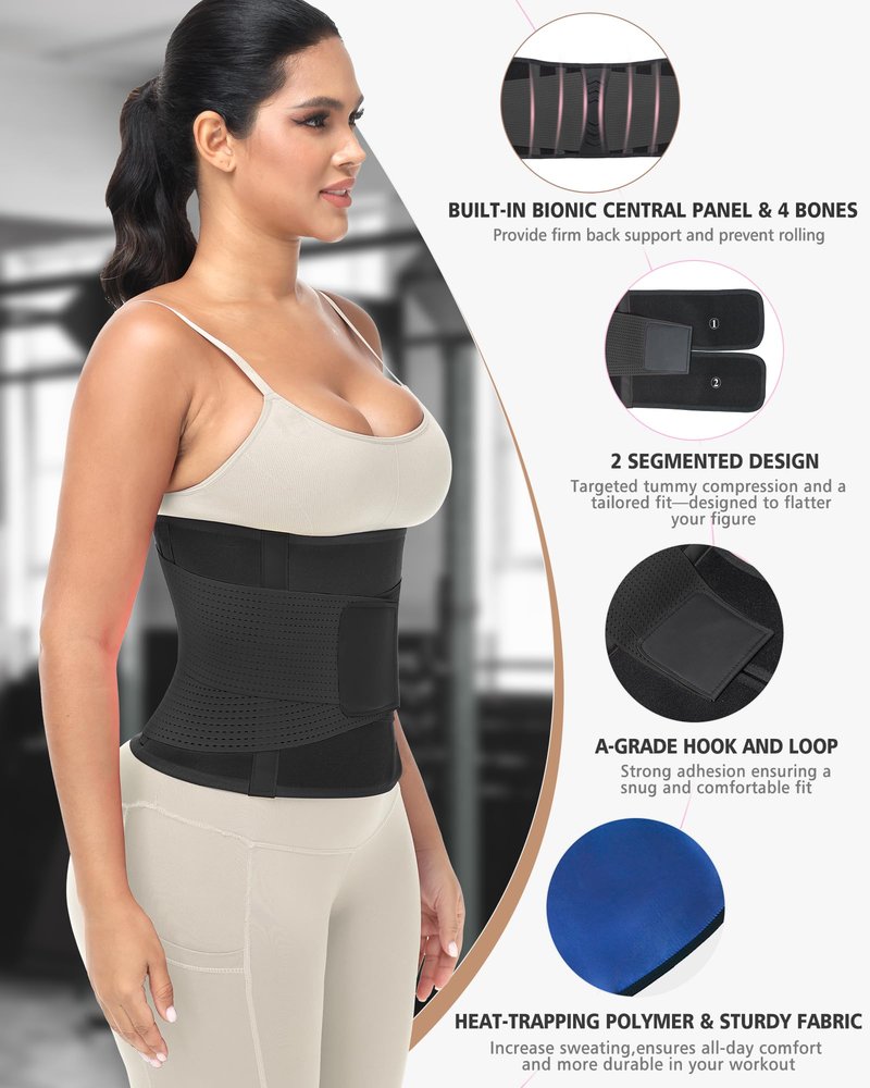 Kintarkee Waist Trainer for Women Man Waist Tmimmer Ab Belt Tummy Control Body Shaper Workout Sweat Belt Sports Sauna Suit (Black, Large)