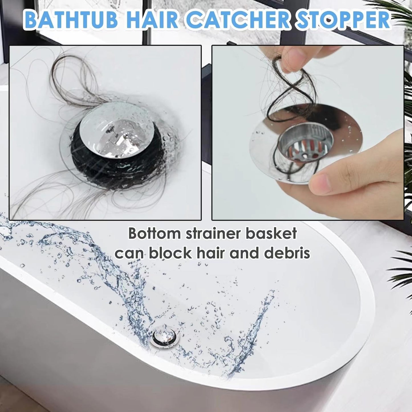 BAOLSLS Bathtub Drain Stopper, Pop Up Tub Drain Hair Catcher, Bath Tub Drain Plug and Cover for 1.45-1.8in Drain Hole, Replaces Lift and Turn, Tip Toe or Trip Lever, Silver