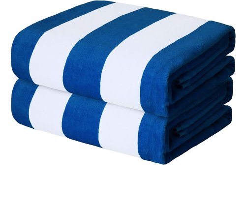 Exclusivo Mezcla Oversized Cabana Stripe Beach Towels - Super Absorbent & Soft Plush | 35x70 Inches, Ocean Blue