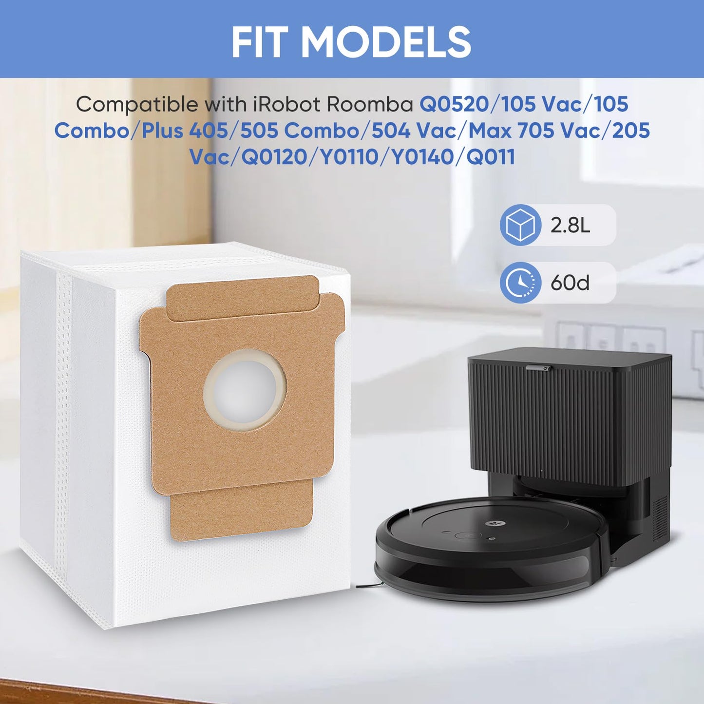 LBLVBNEWD 16 Pack Q0520 Dust Bags for iRobot Roomba Vacuum Q0520/105 Vac/104/105 Combo/Plus 405/Plus 505 Combo/Max 705 Vac Robot Vacuum Cleaner Disposable Replacement Bags Accessories