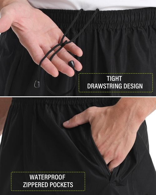 iCreek Men's Packable Rain Pants Waterproof Lightweight Over Pants Windproof Outdoor Pants for Fishing Golf Hiking (Black, Large/30 Inseam)