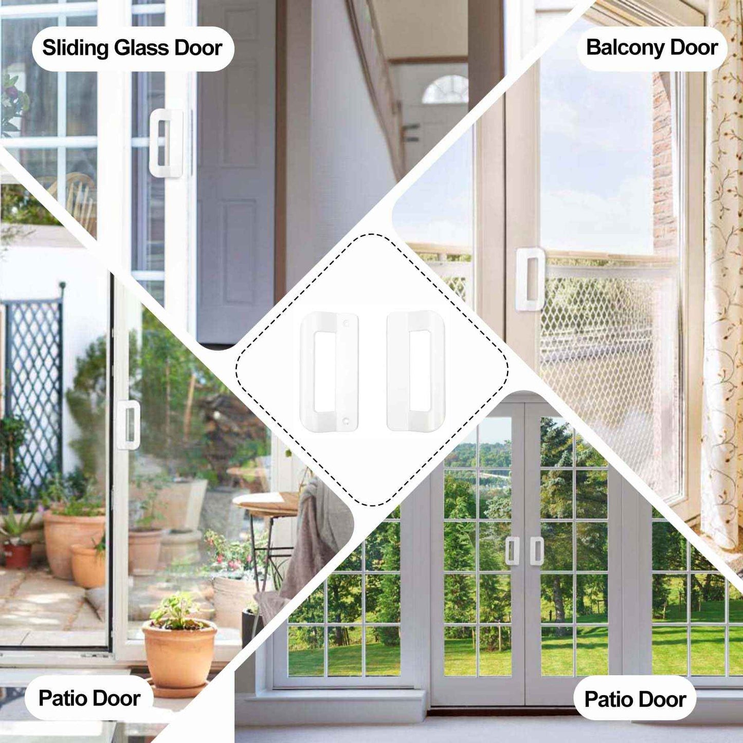 KVTTOZA Sliding Door Handle Set (No Lock, Non-Keyed), Fits 5-5/8 Inch Screw Hole Spacing 2 Replacement White Diecast Sliding Patio Glass Door Handles Pulls