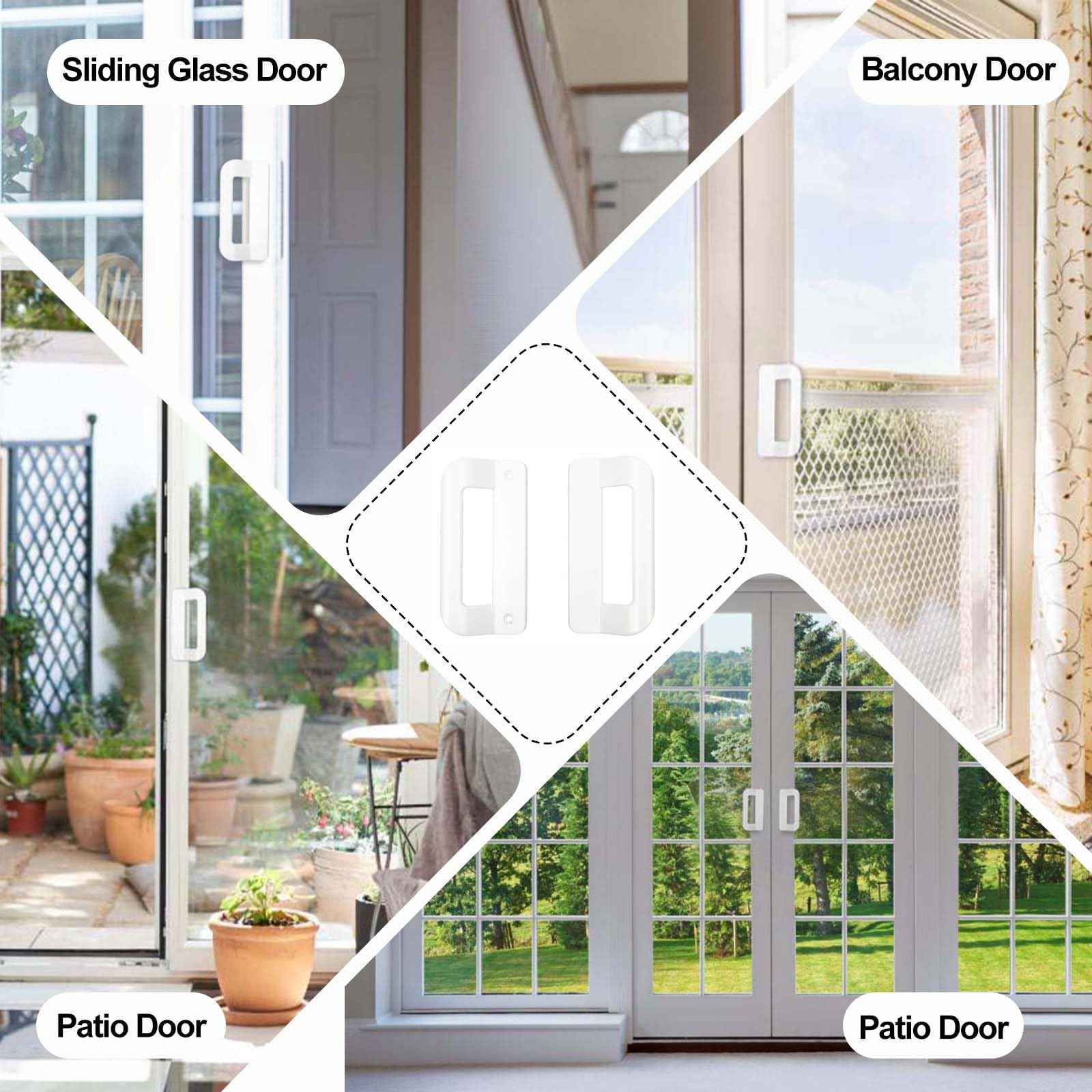 KVTTOZA Sliding Door Handle Set (No Lock, Non-Keyed), Fits 5-5/8 Inch Screw Hole Spacing 2 Replacement White Diecast Sliding Patio Glass Door Handles Pulls