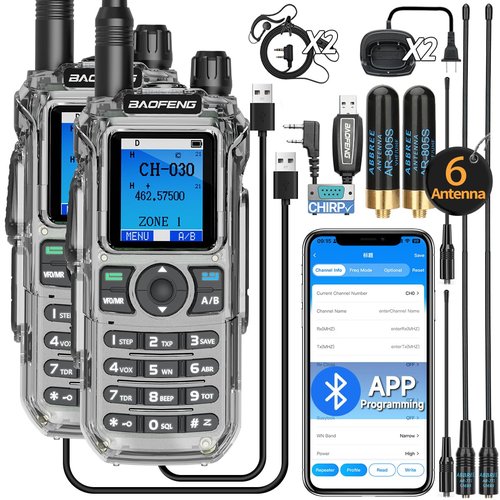 BAOFENG GMRS Handheld Radio Ham Radio Long Range Rechargeable Walkie Talkies GM21 APP Programming,NOAA Weather Receiver GM-15 PRO Two Way Radios with USB-C Charger for Survival Gear Hunting,2 Pack