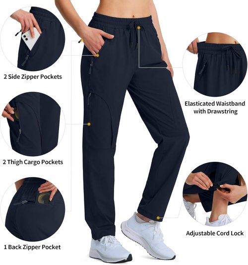 Hugut Women's Hiking Pants - Quick Dry Lightweight Cargo Design | UPF 50 Water Resistant with Zipper Pockets