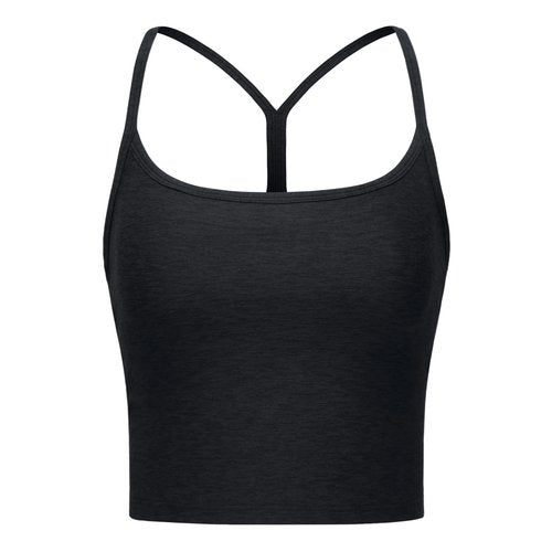 CRZ YOGA Cut-Out Y Back Crop Tank Tops for Women - Scoop Neck Spaghetti Strap Racerback Yoga Longline Sports Bra Non Padded Black Small