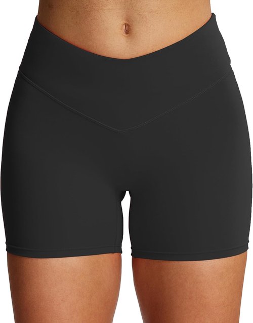 Aoxjox High-Waisted Biker Shorts for Women - V Waist Tummy Control | Hidden Scrunch Design, 4.5" Length