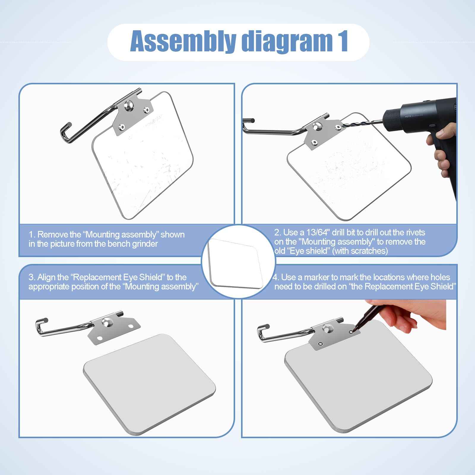Neeki 4x6" 2pcs Bench Grinder Replacement Eye Shield, Small Grinder or Small Bench Grinder Protective Cover, HD, Lightweight and Durable