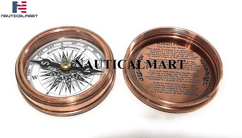 NauticalMart Robert Frost Brass Poem Compass - Copper Finish Pocket Pirate Compass