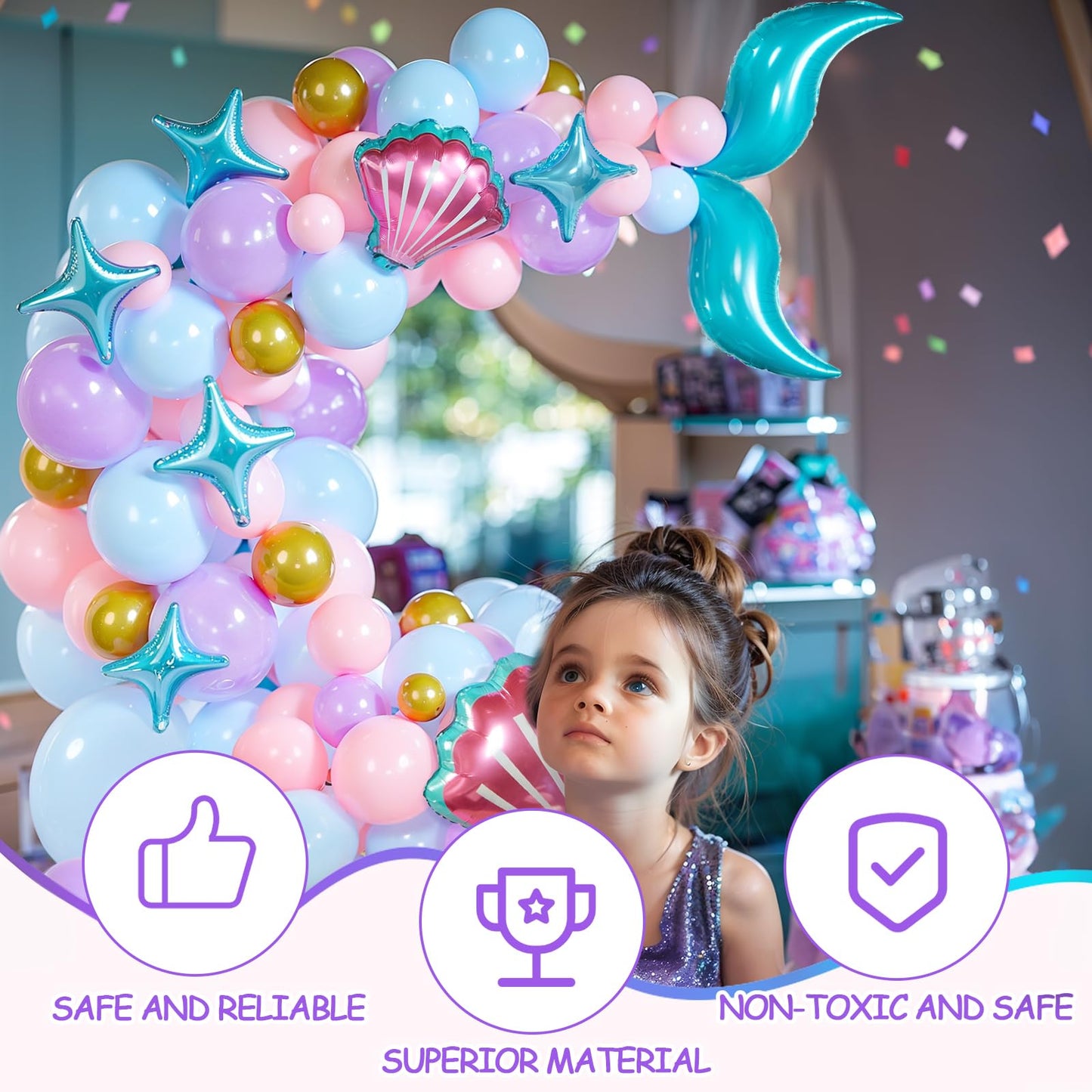 AGPTEK 109PCS Mermaid Balloon Garland Kit, Pastel Pink Purple Teal Blue Balloons with Mermaid Tail, Shell, and Star Foil Balloons, Perfect for Mermaid Birthday Party, Ocean-Themed Party Decorations