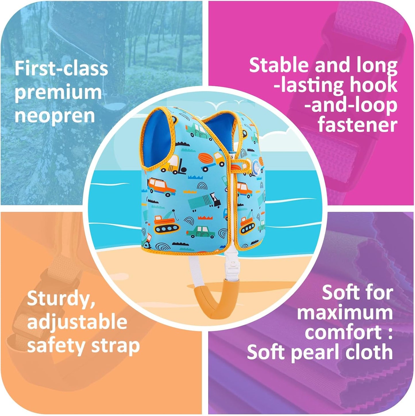Skiennix Kids Swim Vest - Neoprene Swim Trainer with Crotch Strap for Ages 1-9 | Adjustable Straps for Boys & Girls