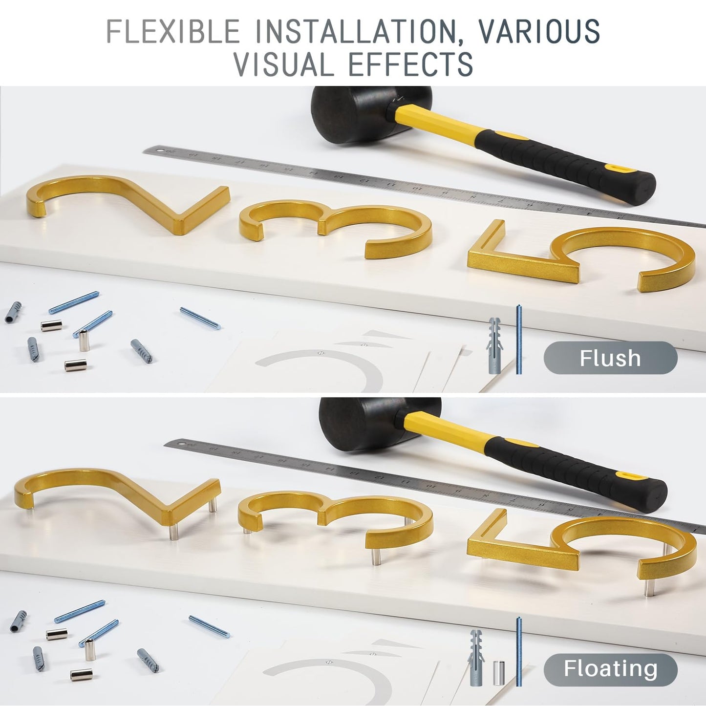 VONDERSO 6 Inch Floating House Numbers for Outside,Modern Metal Address Number 1,Durable Weather-Resistant Gold Powder Coated Finish,No Fading (Gold)