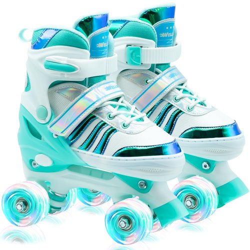Roller Skates for Kids, Adjustable Quad Skates for Youth Teen Age 5-8 with Light Up Wheels, Children Beginners Rollerskates for Indoor Outdoor Spots