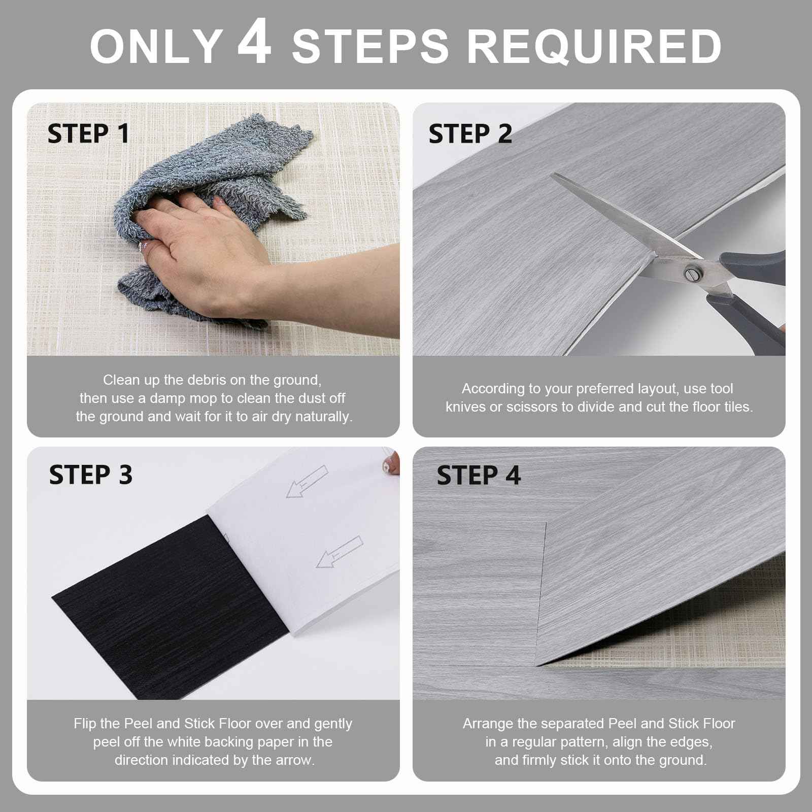 Qianglive Light Grey Peel and Stick Floor Tile 36-Pack 54 Sq.Ft Luxury Thicken Vinyl Wood Plank Self Adhesive Waterproof DIY Flooring for Bedroom Bathroom Living Room