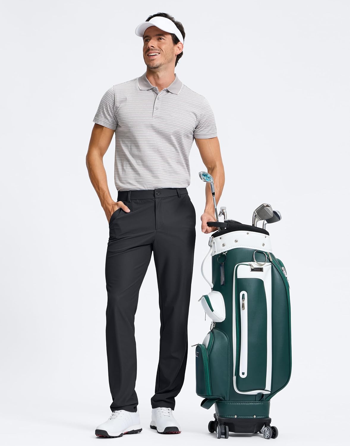 Pudolla Men's Golf Pants - Comfy Stretch Dress Slacks | Lightweight Quick-Dry Casual Trousers (30"/32"/34")