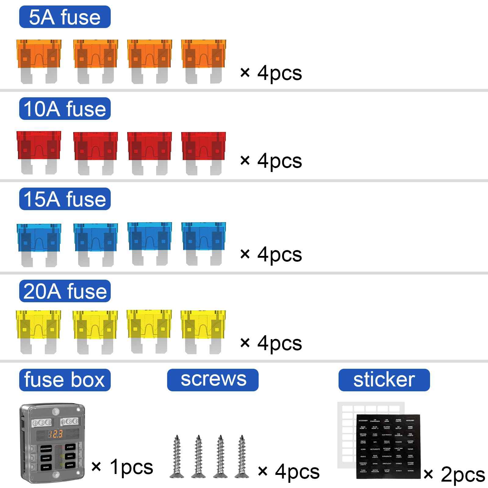UCkasayfy 6 Way Fuse Block Box 12V/24V DC, ATC/ATO Fuse Panel with LED Display for Marine Boat Automotive Motorcycle