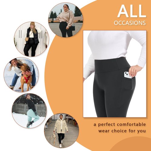 MOREFEEL Fleece Plus Size Leggings for Women with Pockets-Stretchy X-4XL Tummy Control High Waist Workout Warm Winter Yoga Pants