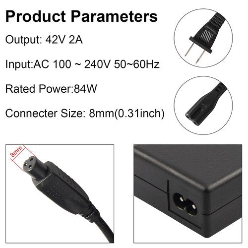 SGS Certified 42V 2A Charger Replacement 3 Prong Fast Charger Inline Connector for 36V Electric Scooter Jetson Swagtron Onewheel Pint 10S Lithium Battery