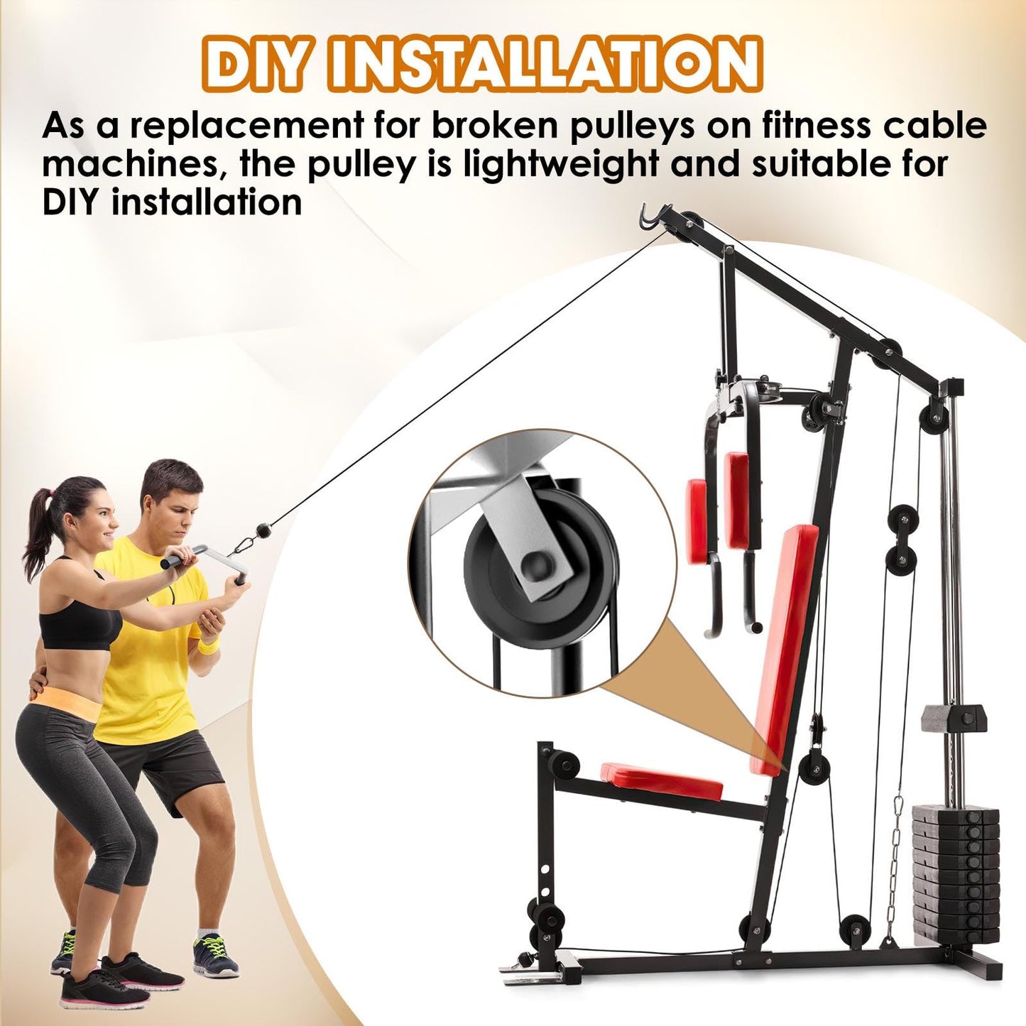 Anobeyi 114mm/4.5" Universal Nylon Bearing Pulley System, Gym Workout Cable Pulley Wheel & Weight Attachment Replacementfor Home Gym, Pulldown Smith Machine, Garage Lifting Equipment (Black-2pcs)