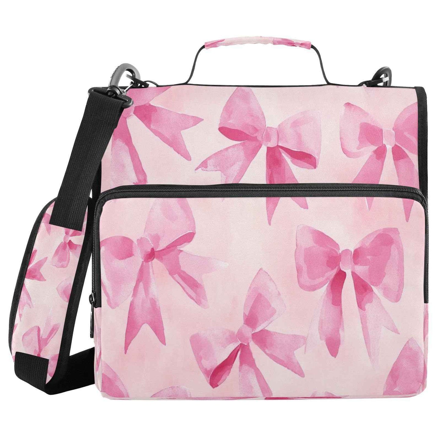 Blueangle Pink Bow Zipper Binder, 1.5-Inch 3-Ring Binder Bag Holds 500 Pages, Multi-Pocket Zipper Organizer with Adjustable Strap & Handle