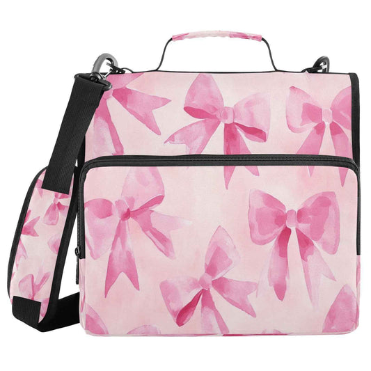 Blueangle Pink Bow Zipper Binder, 1.5-Inch 3-Ring Binder Bag Holds 500 Pages, Multi-Pocket Zipper Organizer with Adjustable Strap & Handle